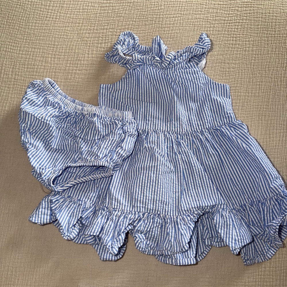 Ralph Lauren Blue and White Striped Diaper Cover Set